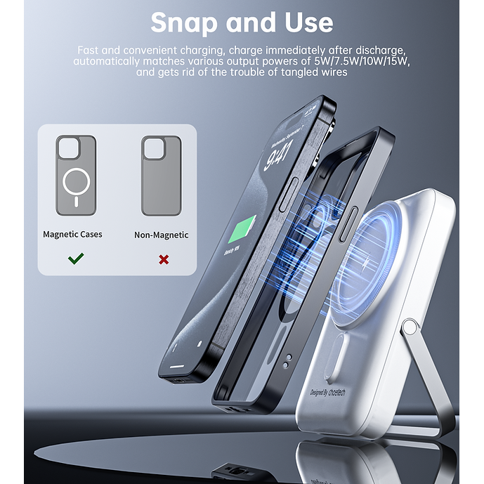 CHOETECH B743-WH 10000mAh PD20W Magnetic Power Bank with Holder White