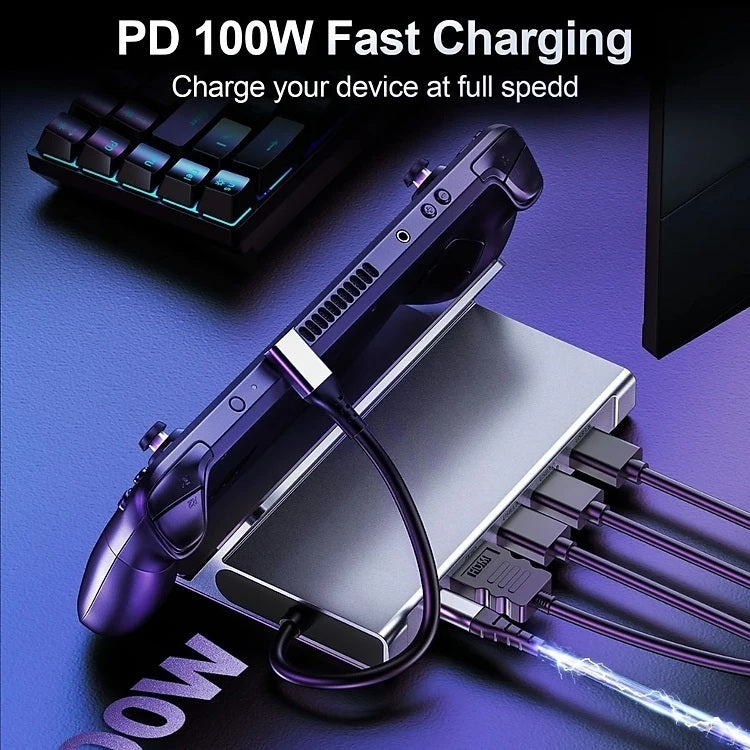 CHOETECH HUB-M77-GY PD100W 5-in-1 USB-C PD+HDMI+USB 3.0A/F+USB2.0 Steam Deck Docking Station