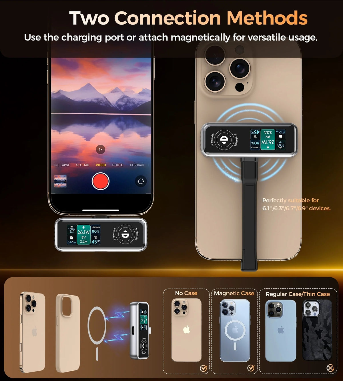 CHOETECH MSE023 Mobile Phone 512GB Portable SSD 10Gbps, Cooling Fan, for Phone Use