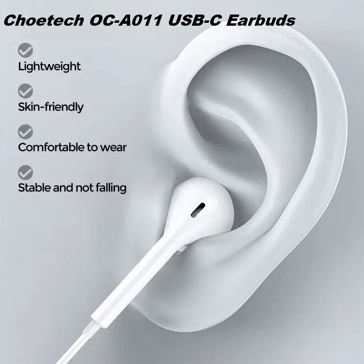 Choetech OC-A011 USB-C In-Ear Headphones 1.2m - White