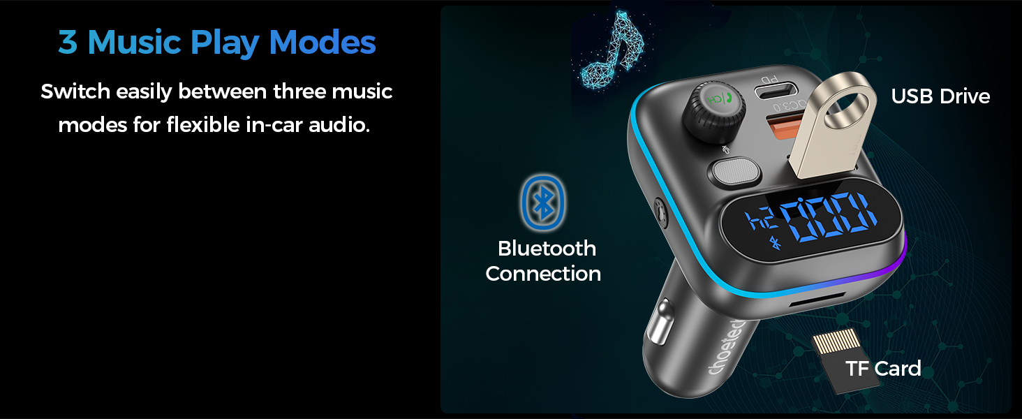 Choetech TC0050 PD36W Bluetooth FM Car Transmitter Charger