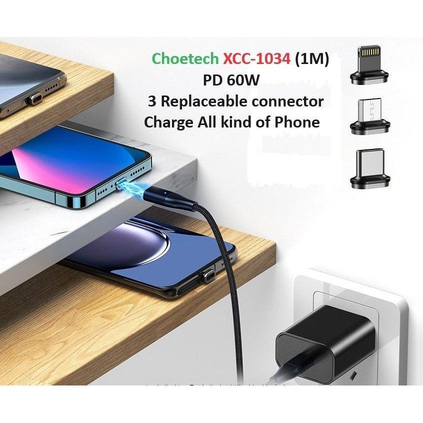 CHOETECH XCC-1034 60W C to C 1M Cable with 3 Replaceable Connecter