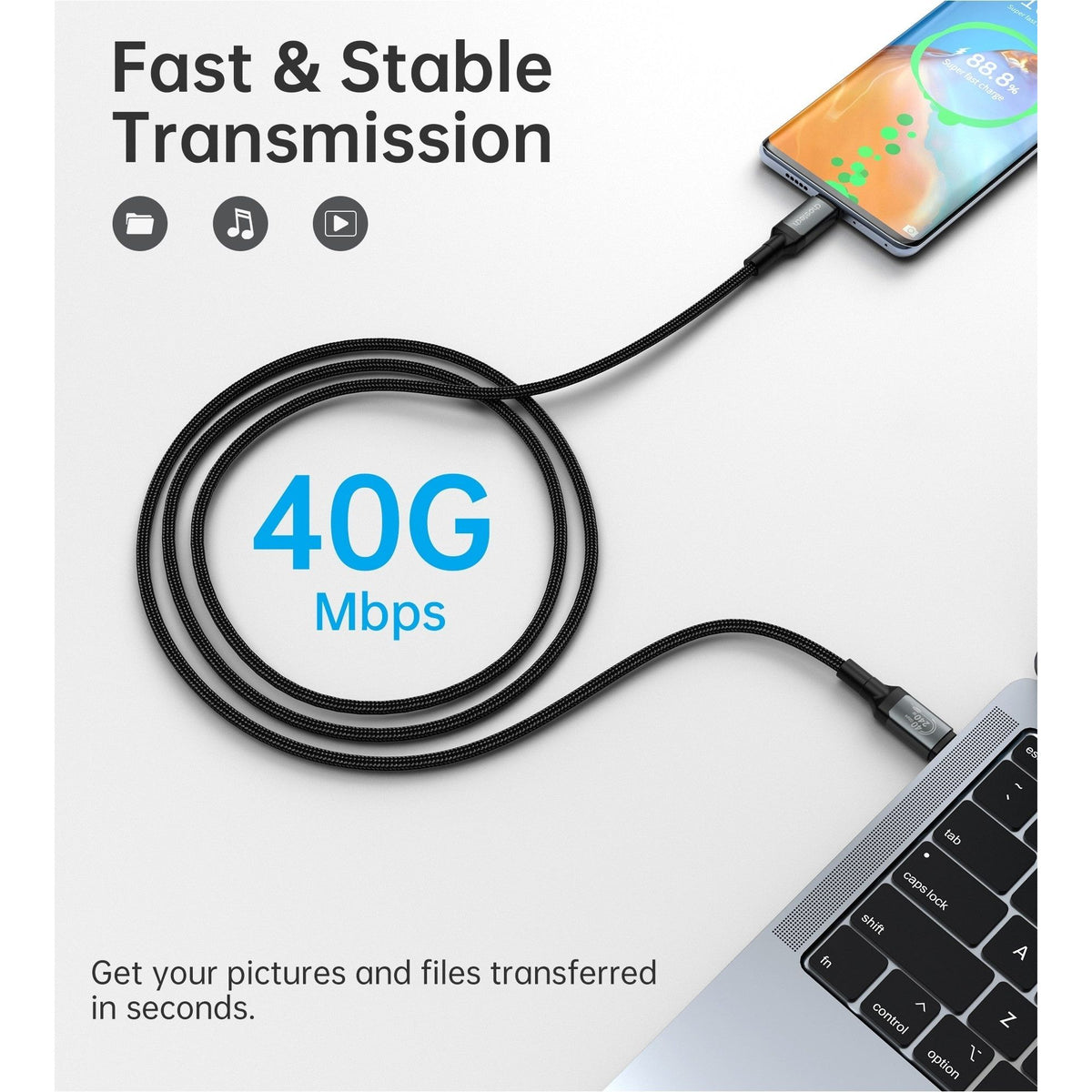 CHOETECH XCC-1040 USB-C M to M 240W Super Fast Speed Gen3 Cable 1.2M