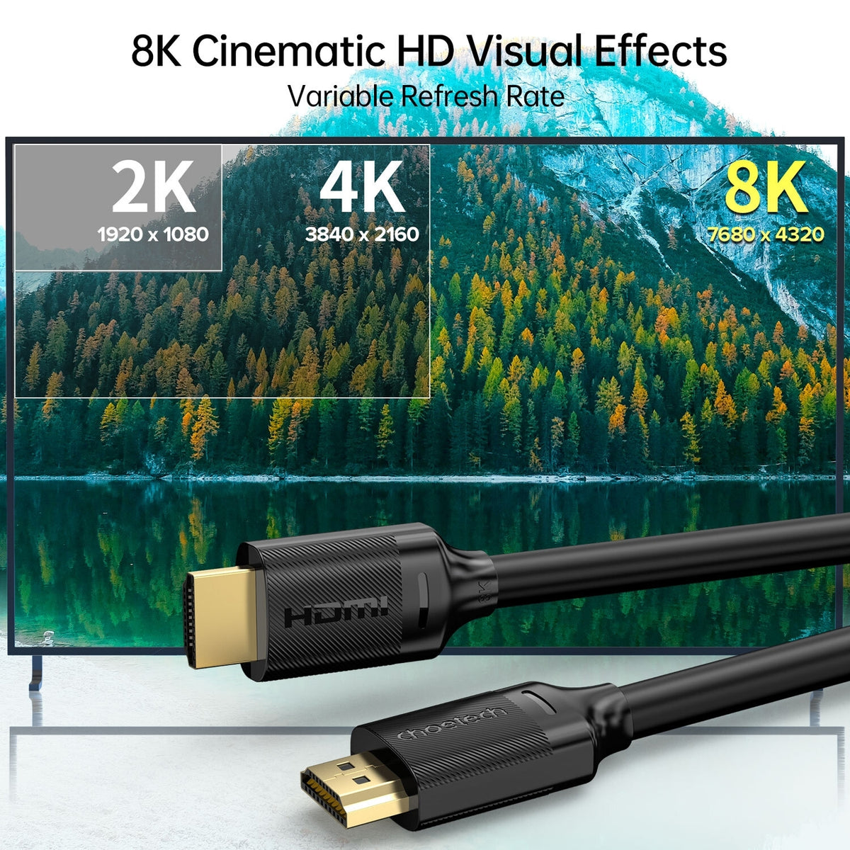 CHOETECH XHH-TP20 8K HDMI 2.1 Cable 8K@60Hz 48Gbps 2M Braided Cable - Black