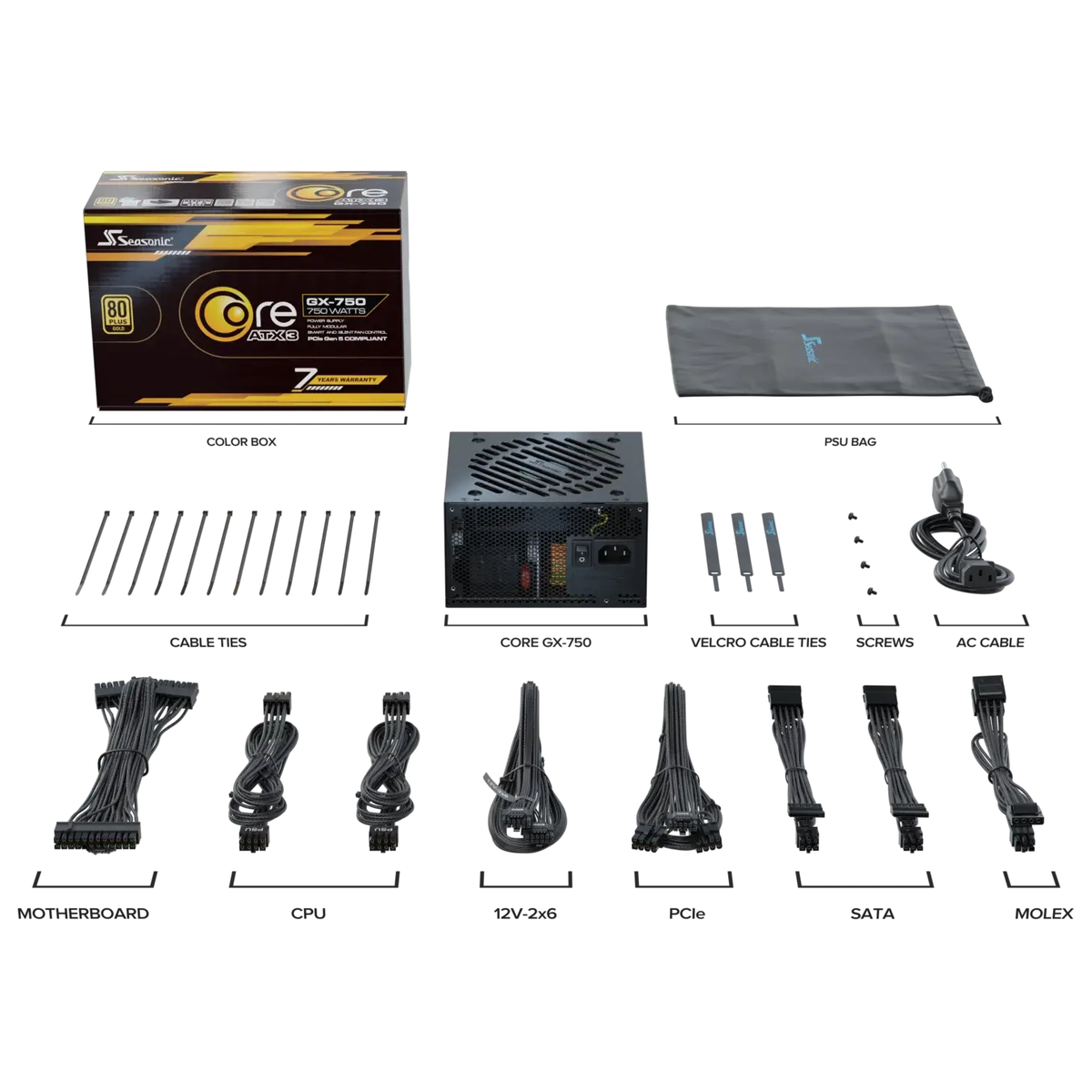 Seasonic Core GX-750 ATX3 80 Plus Gold Full Modular 750W PSU (SRP-CGX751-A5A32SF)