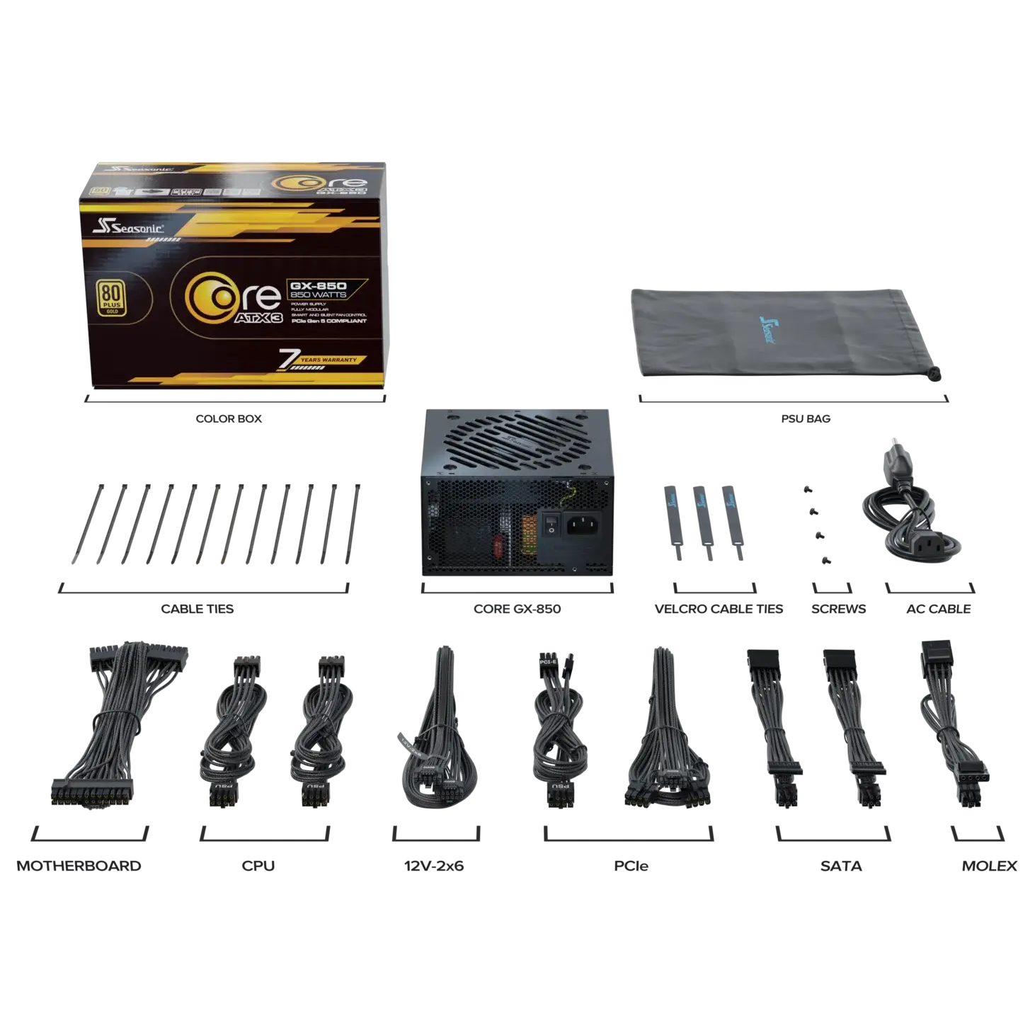 Seasonic Core GX-850 ATX3 80 Plus Gold Full Modular 850W PSU (SRP-CGX851-A5A32SF)