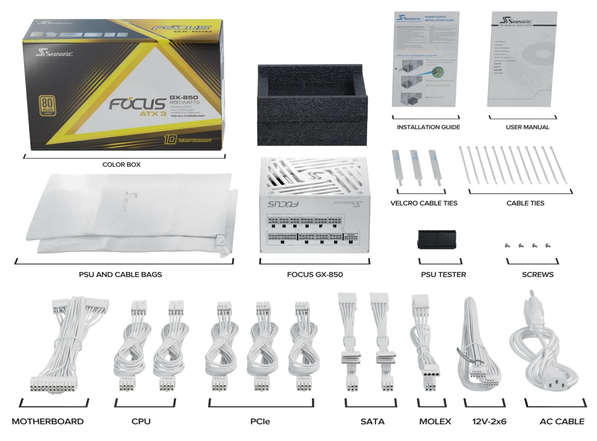 Seasonic 850W Focus GX-850 V4 WHITE Fully-Modular 80 PLUS Gold ATX3.1/PCIe 5.1 PSU
