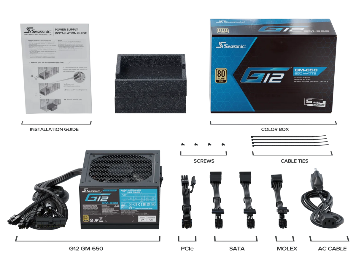 Seasonic 650W G12 V1.5 GM-650 Semi-Modular 80 PLUS Gold ATX PSU