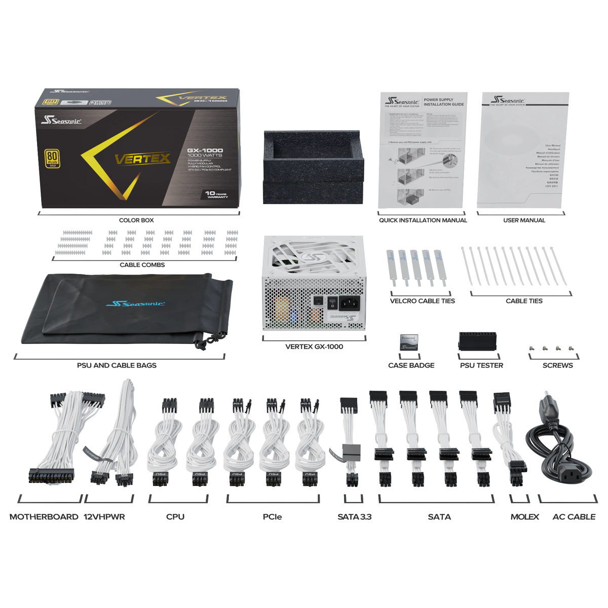 Seasonic VERTEX GX-1000 White 1000W ATX 3.0 Gold Modular PSU