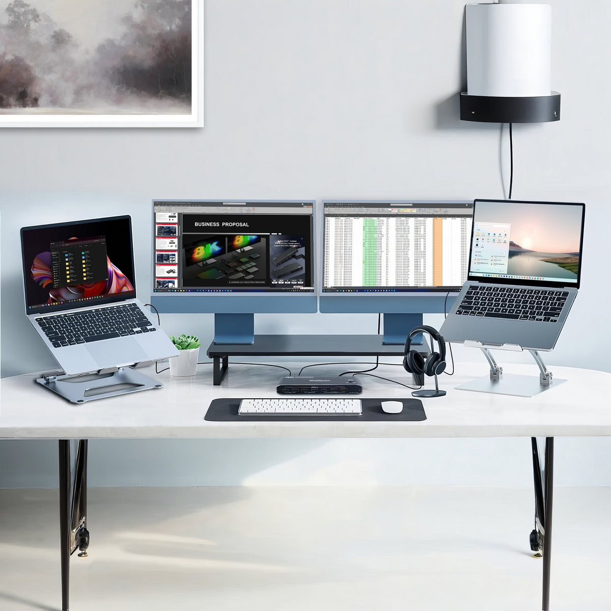 Simplecom KM590 2-Port USB-C Dual 4K HDMI Monitor KVM Switch and Docking Station with Network Sharing