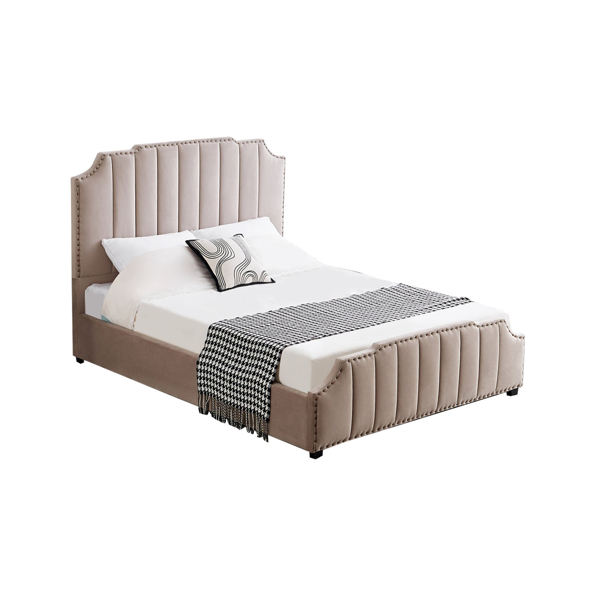 Santosa Champagne Velvet Bed - Queen