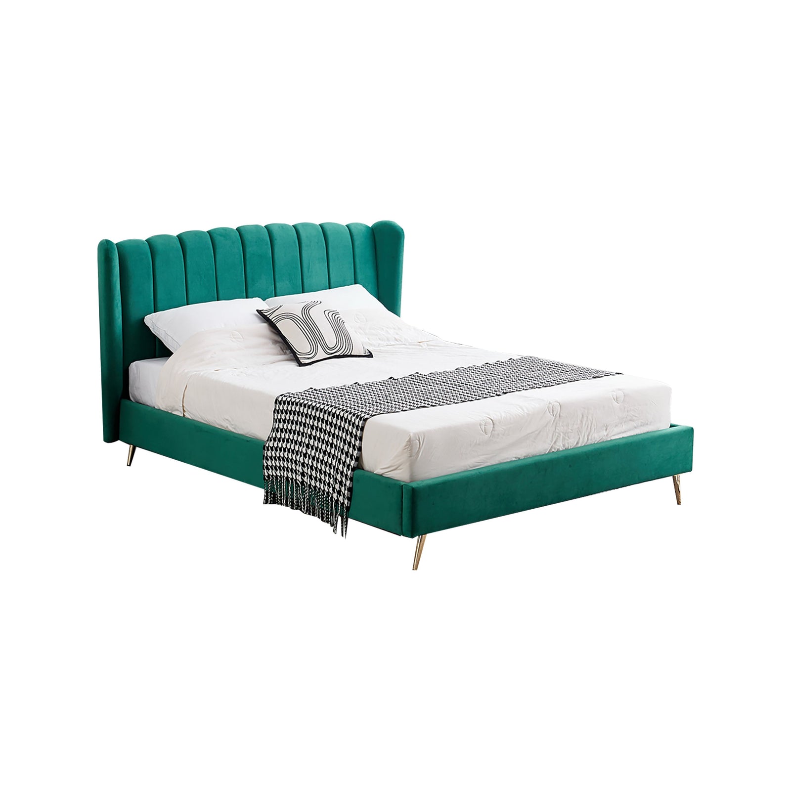 Vienna Peacock Green Velvet Bed - Double