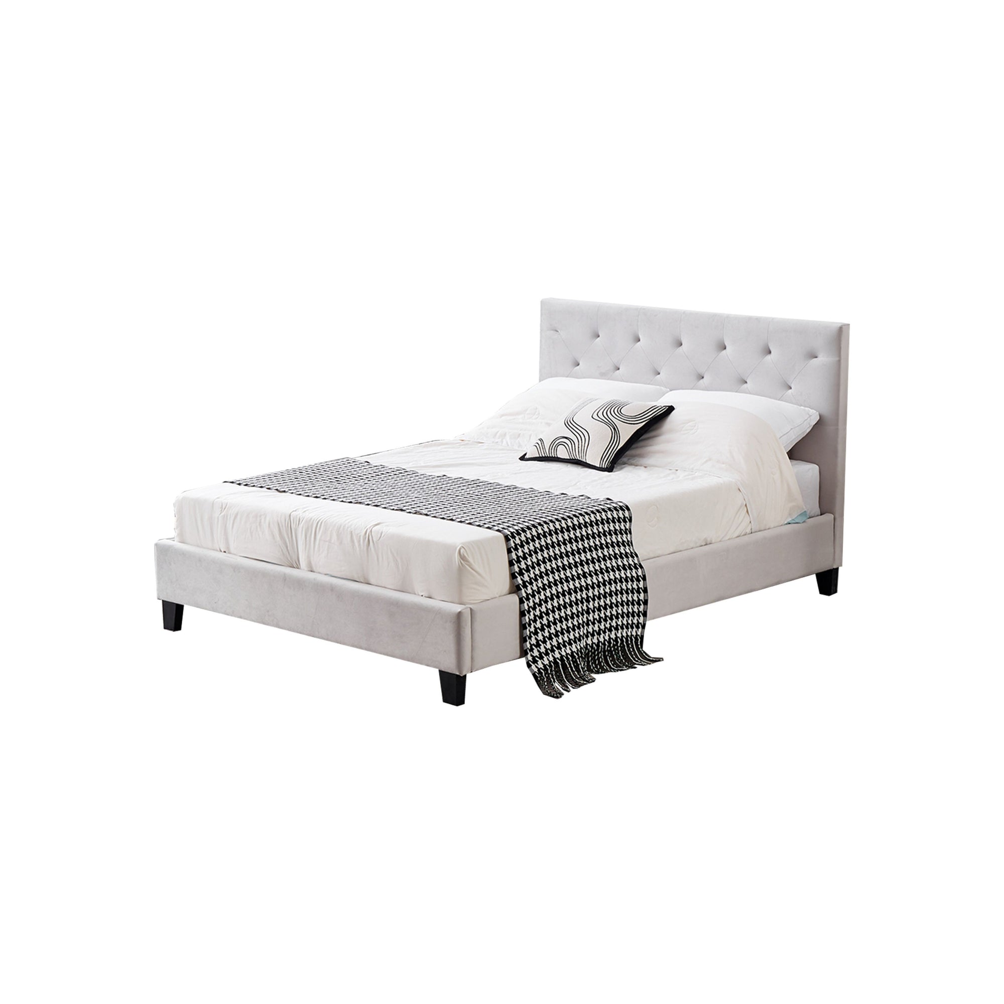 Winston Light Grey Velvet Tufted Bed - Double