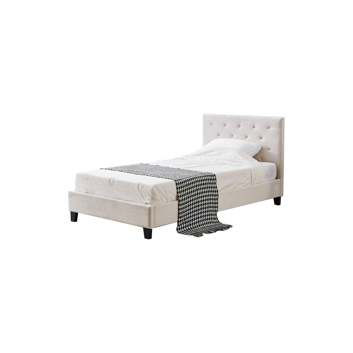 Winston Beige Velvet Tufted Bed - King Single