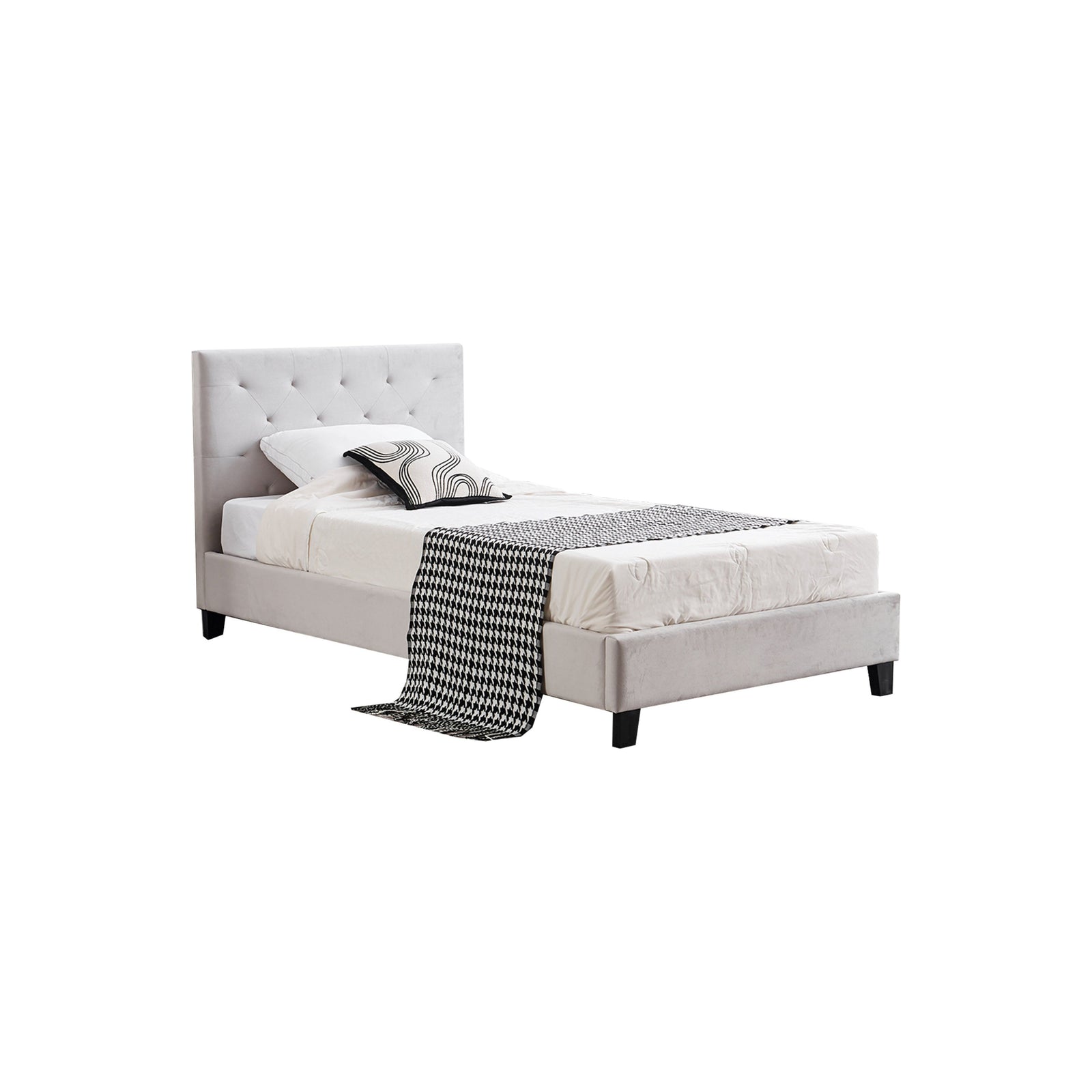 Winston Light Grey Velvet Tufted Bed - King Single