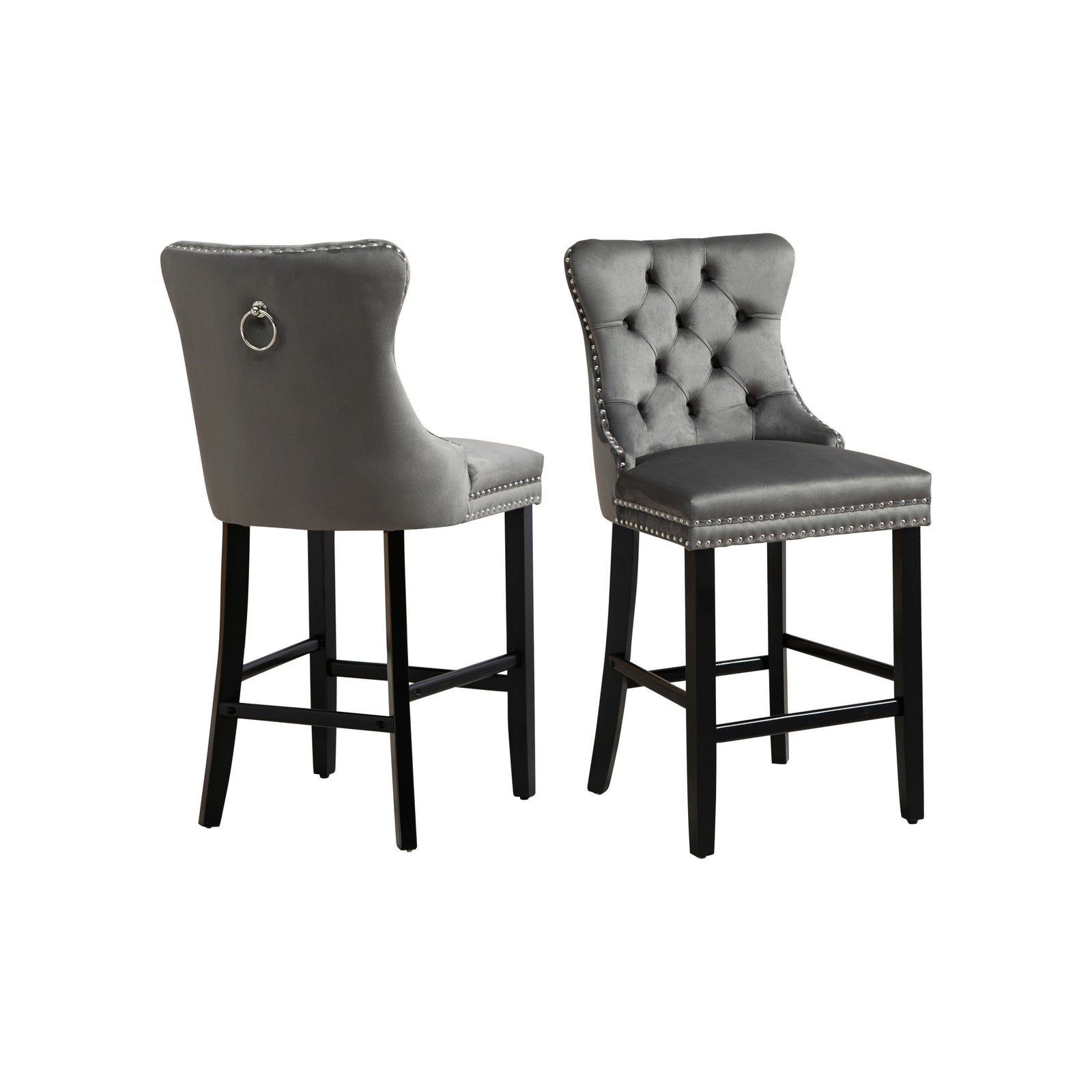 French Provincial Dark Grey Bar Stools with Footrest - Set of 2
