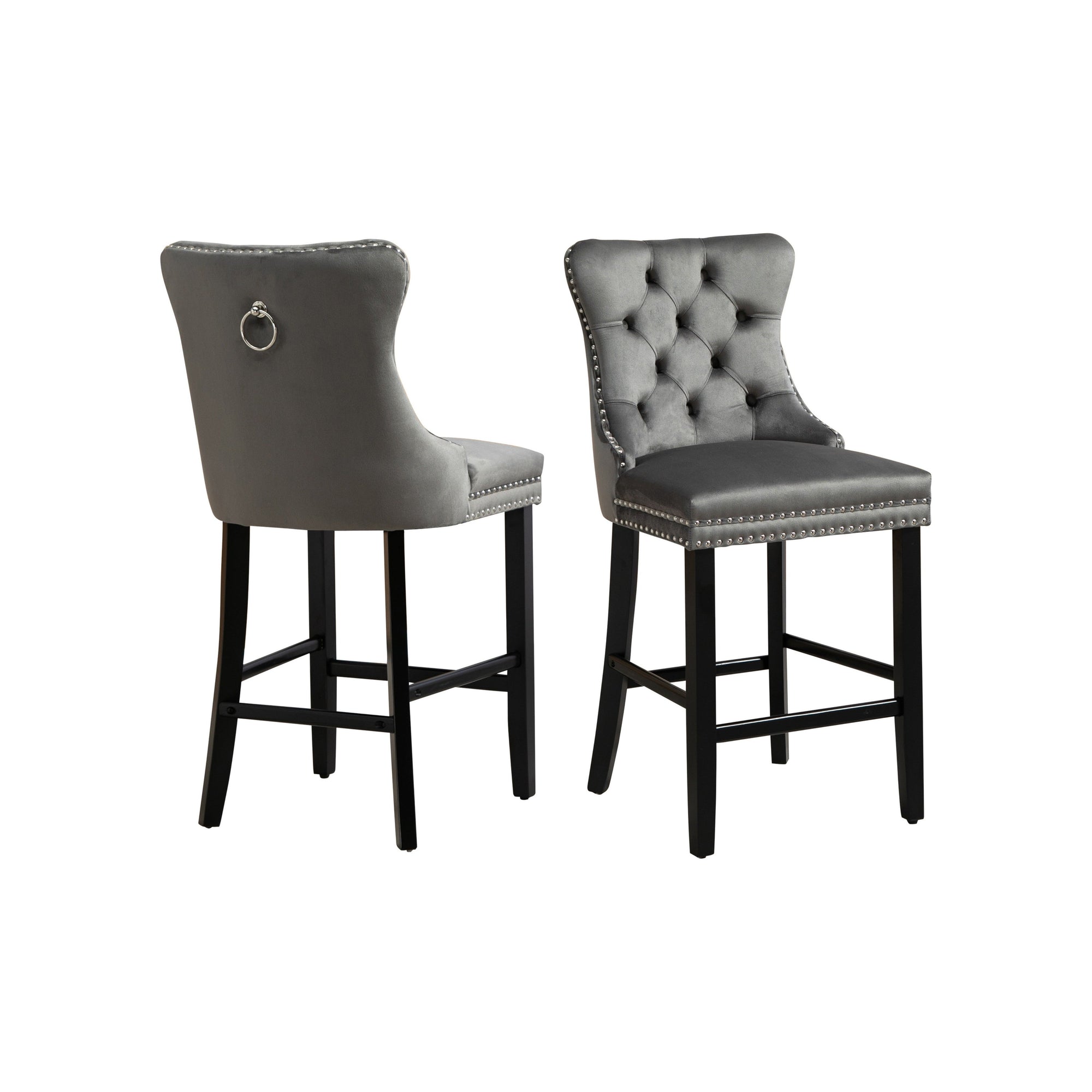 French Provincial Dark Grey Bar Stools with Footrest - Set of 2