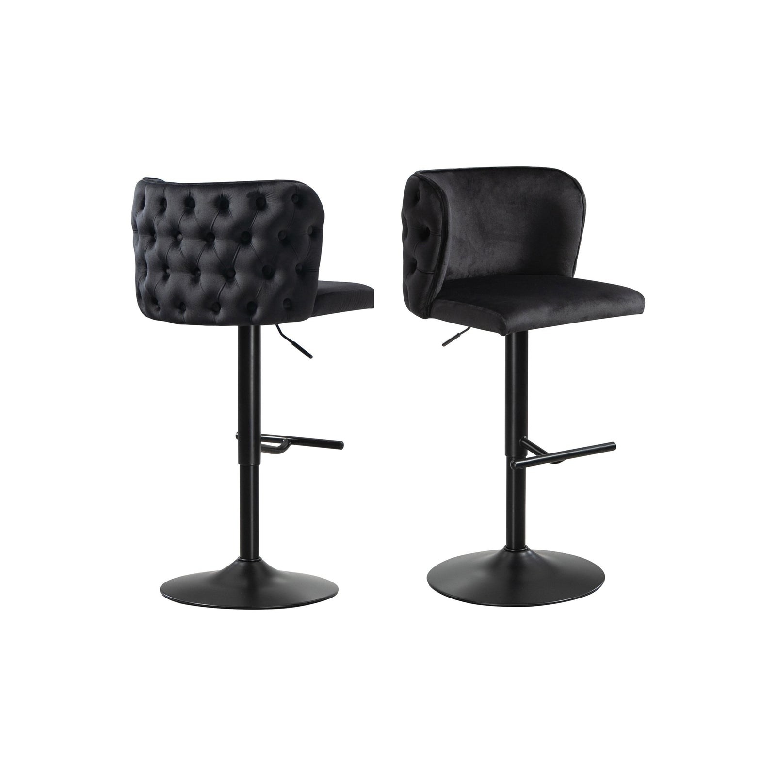 Lara Tufted Height Adjustable Swivel Bar Stools with Footrest - Black