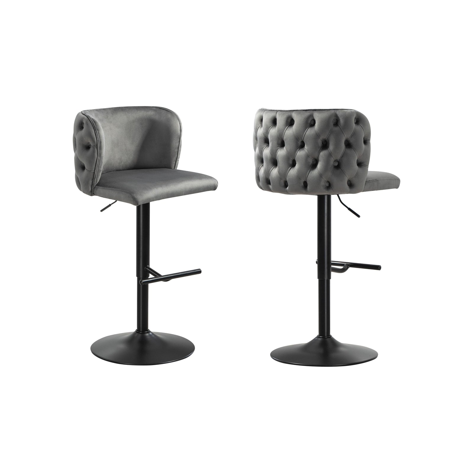Lara Tufted Height Adjustable Swivel Bar Stools with Footrest - Dark Grey