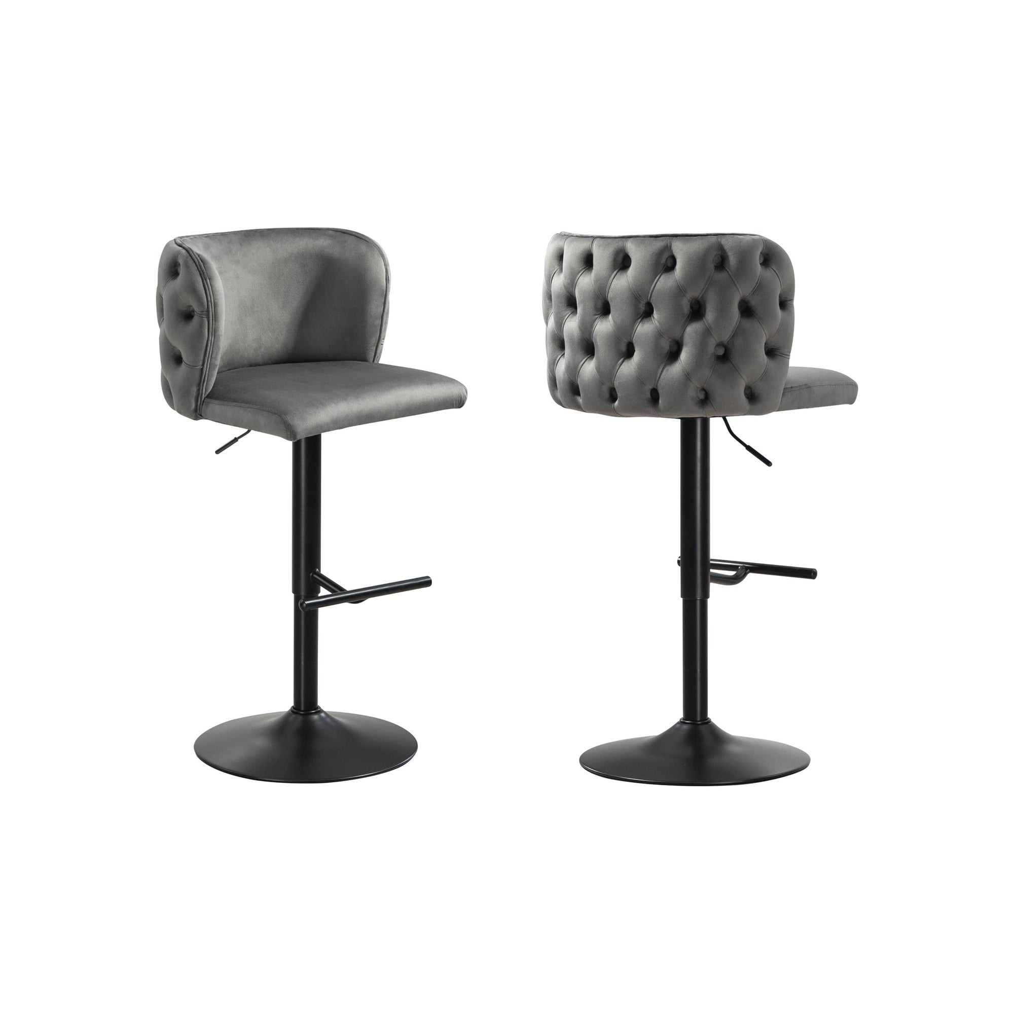 Lara Tufted Height Adjustable Swivel Bar Stools with Footrest - Dark Grey