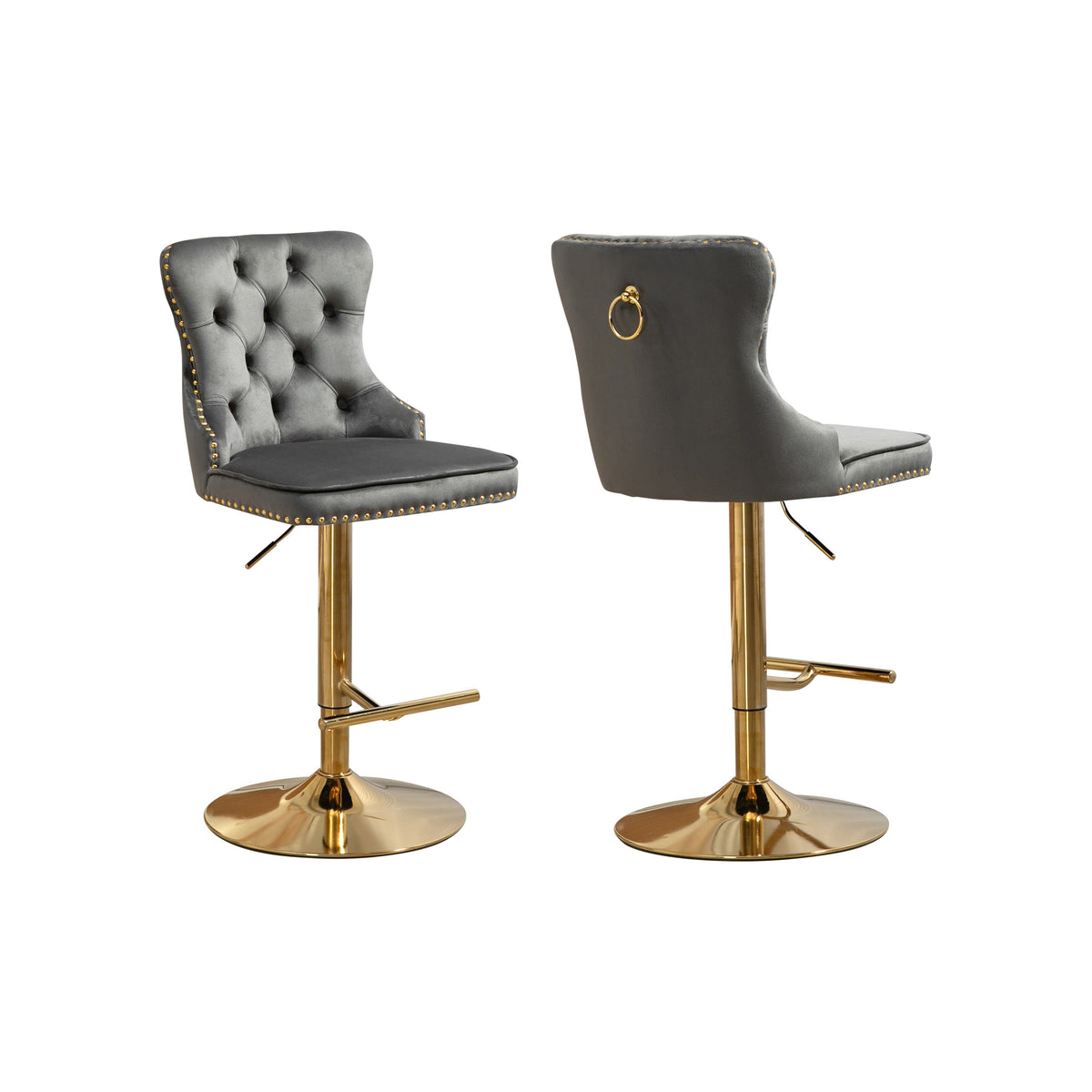 Sahara Dark Grey Barstool with Gold Stand -Set of 2