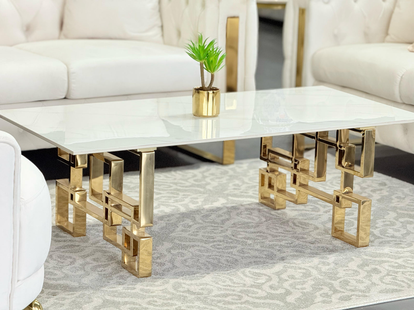 Royale Gold Coffee Table - White Marble