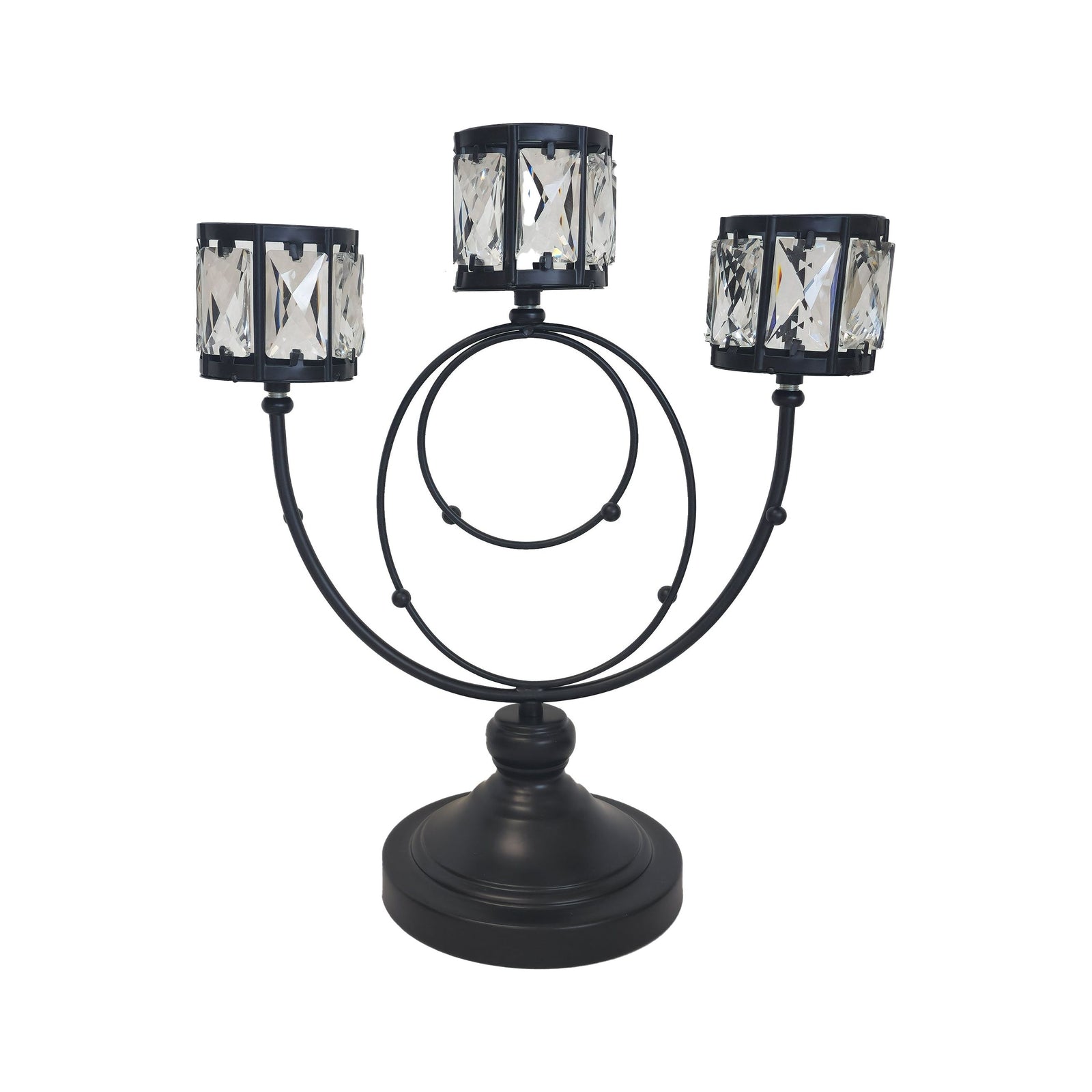 Trio Crystal Candle Holder - Black