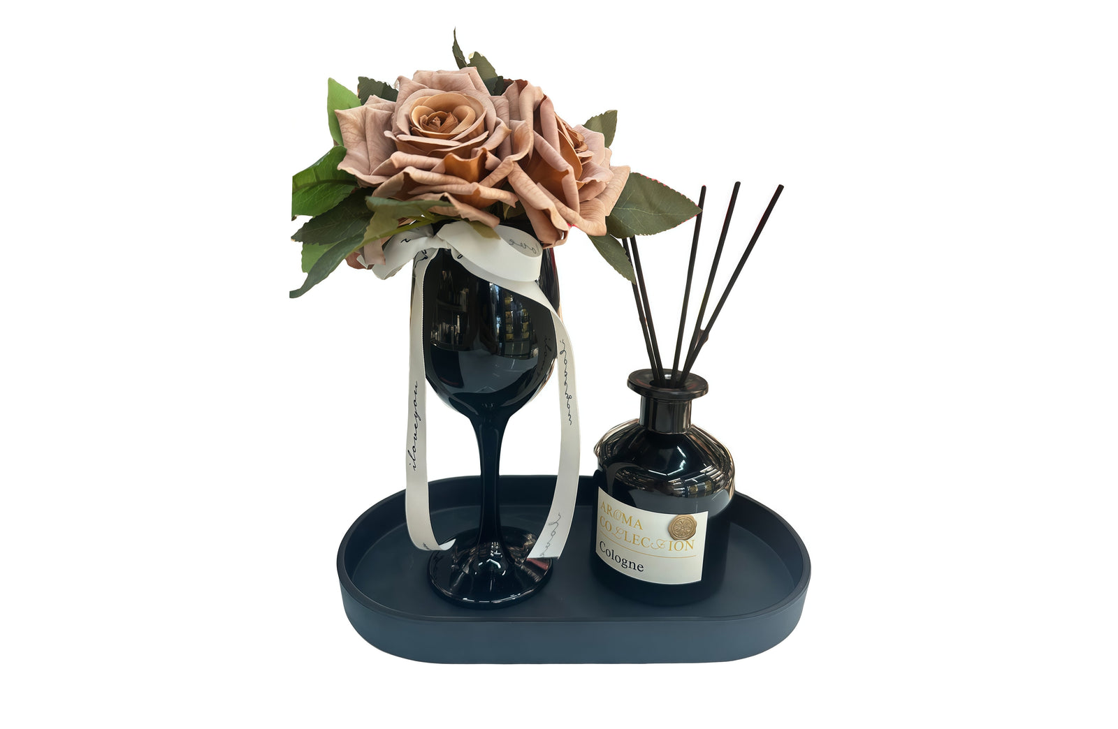 Flower Decor Tray & Fragrance Diffuser Sets -Black