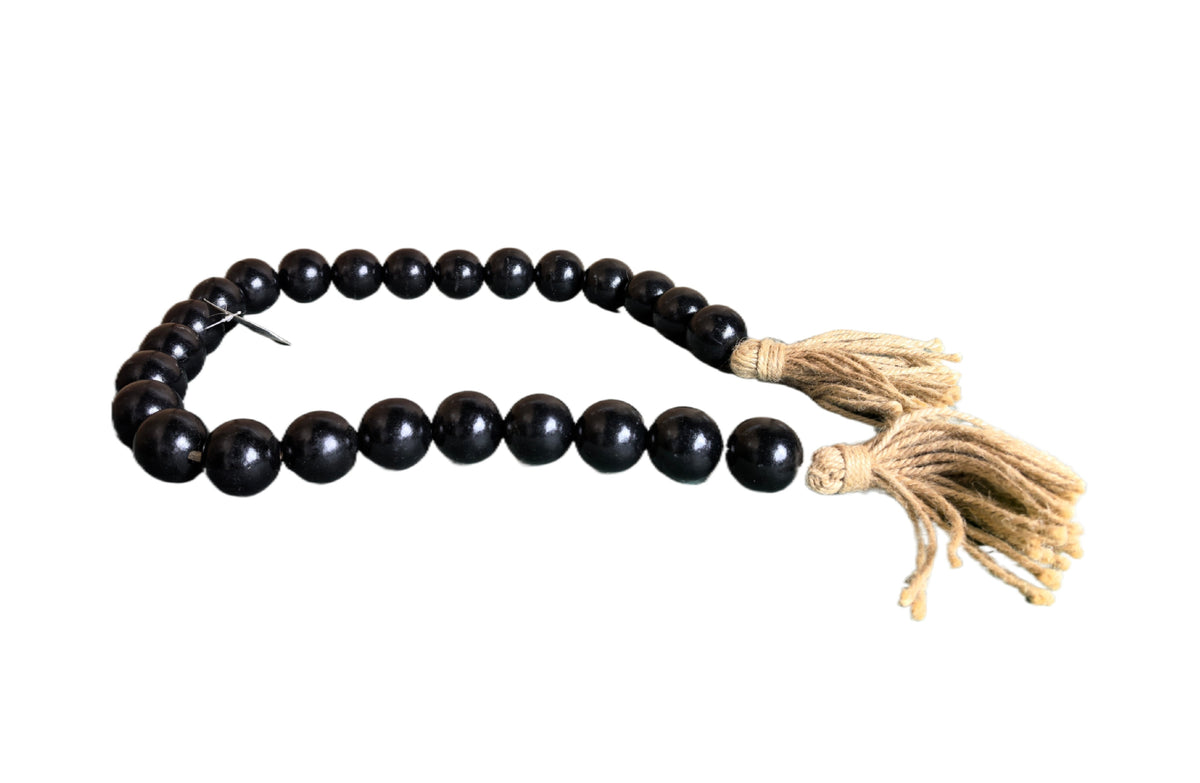 Large Bead Wooden Garland With Tassels - Black
