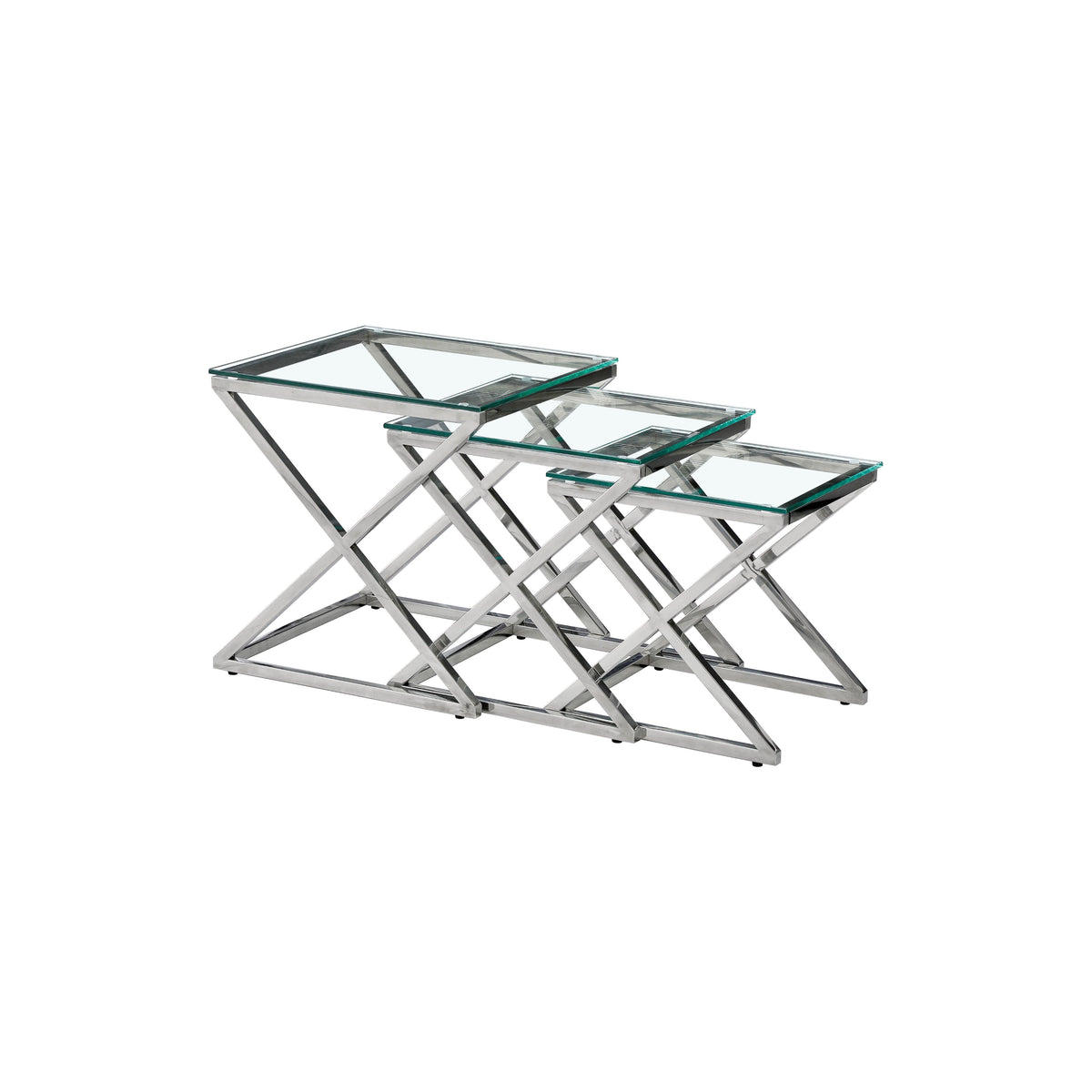 Bella Set of 3 Silver Side Table - Clear Glass