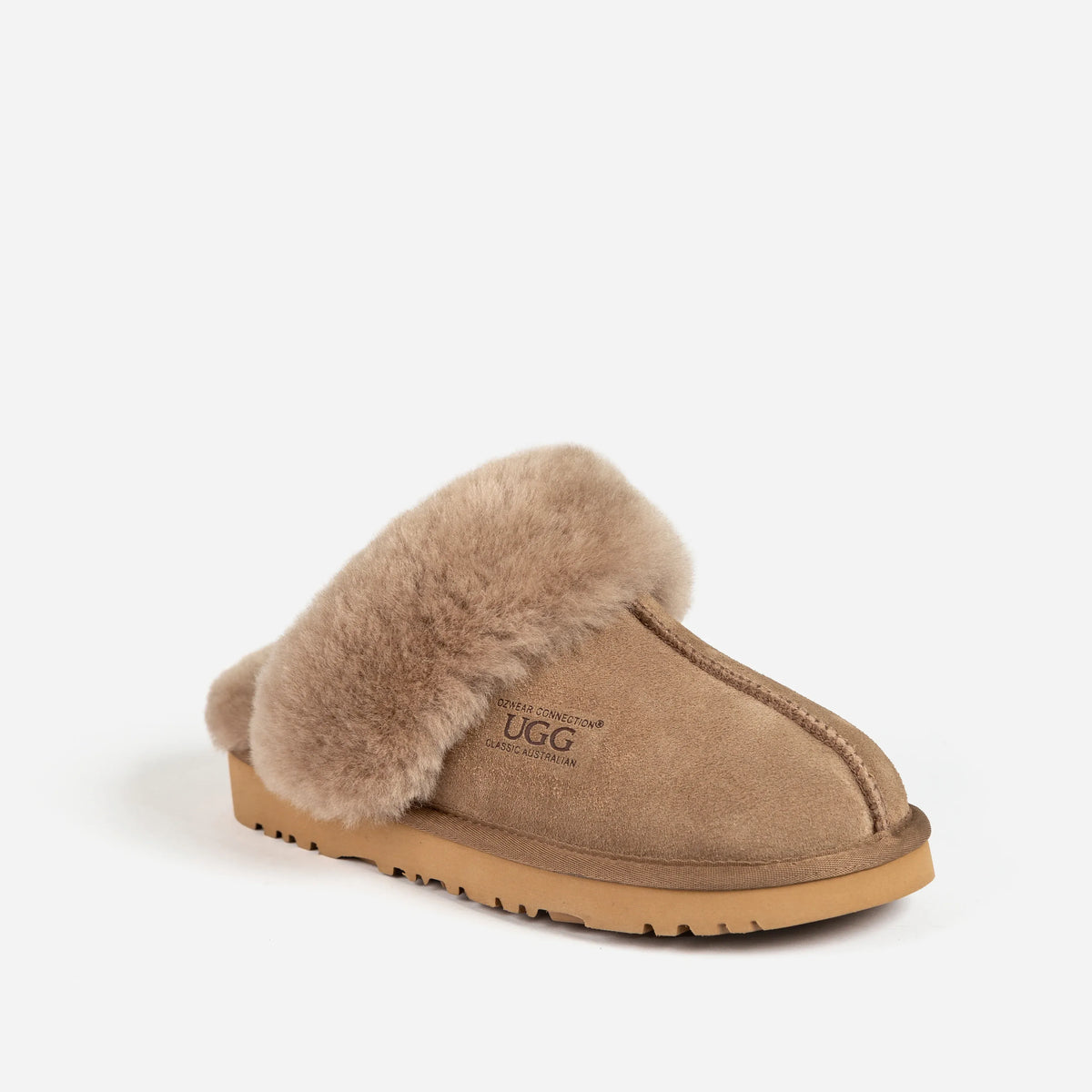 Ugg Slippers Premium Australia Sheepskin Unisex Scuffette Suede (Unisex Cow Suede) (BROWN, EU38)