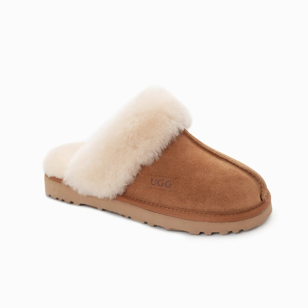 Ugg Slippers Premium Australia Sheepskin Unisex Scuffette Suede (Unisex Cow Suede) (CHESTNUT, EU36)