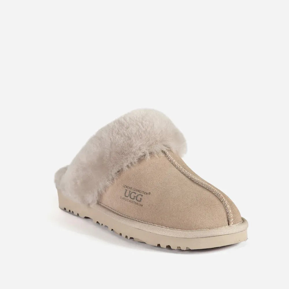 Ugg Slippers Premium Australia Sheepskin Unisex Scuffette Suede (Unisex Cow Suede) (DOVE, EU41)