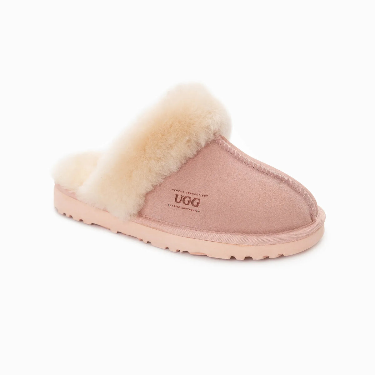 Ugg Slippers Premium Australia Sheepskin Unisex Scuffette Suede (Unisex Cow Suede) (PINK, EU36)