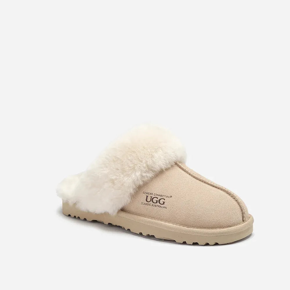 Ugg Slippers Premium Australia Sheepskin Unisex Scuffette Suede (Unisex Cow Suede) (SAND, EU42)