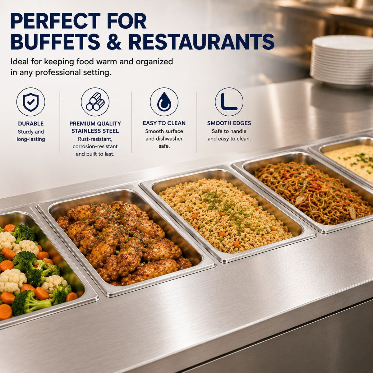 Commercial Stainless Steel GN 1/1 100mm Deep Gastronorm Bain Marie Buffet Steam Table Food Pan