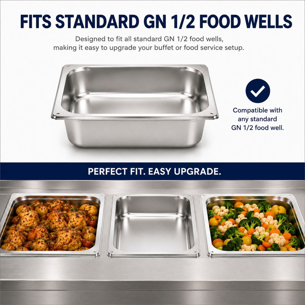 Commercial Stainless Steel GN 1/2 100mm Deep Gastronorm Bain Marie Buffet Steam Table Food Pan with Lid