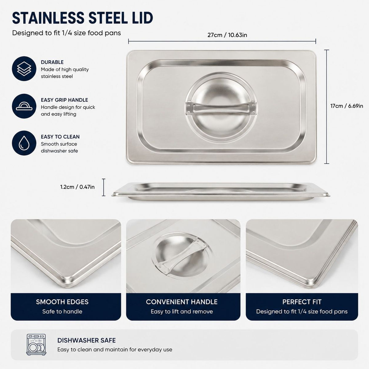 Commercial Stainless Steel GN 1/4 100mm Deep Gastronorm Bain Marie Buffet Steam Table Food Pan with Lid