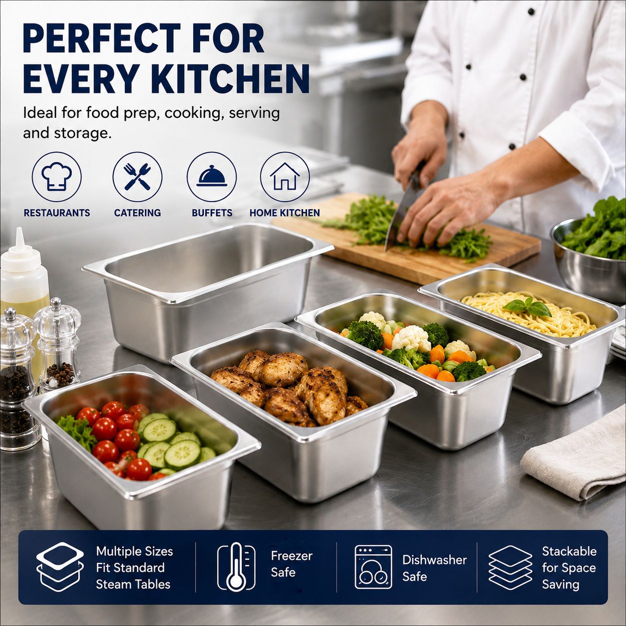 Commercial Stainless Steel GN 1/4 100mm Deep Gastronorm Bain Marie Buffet Steam Table Food Pan with Lid