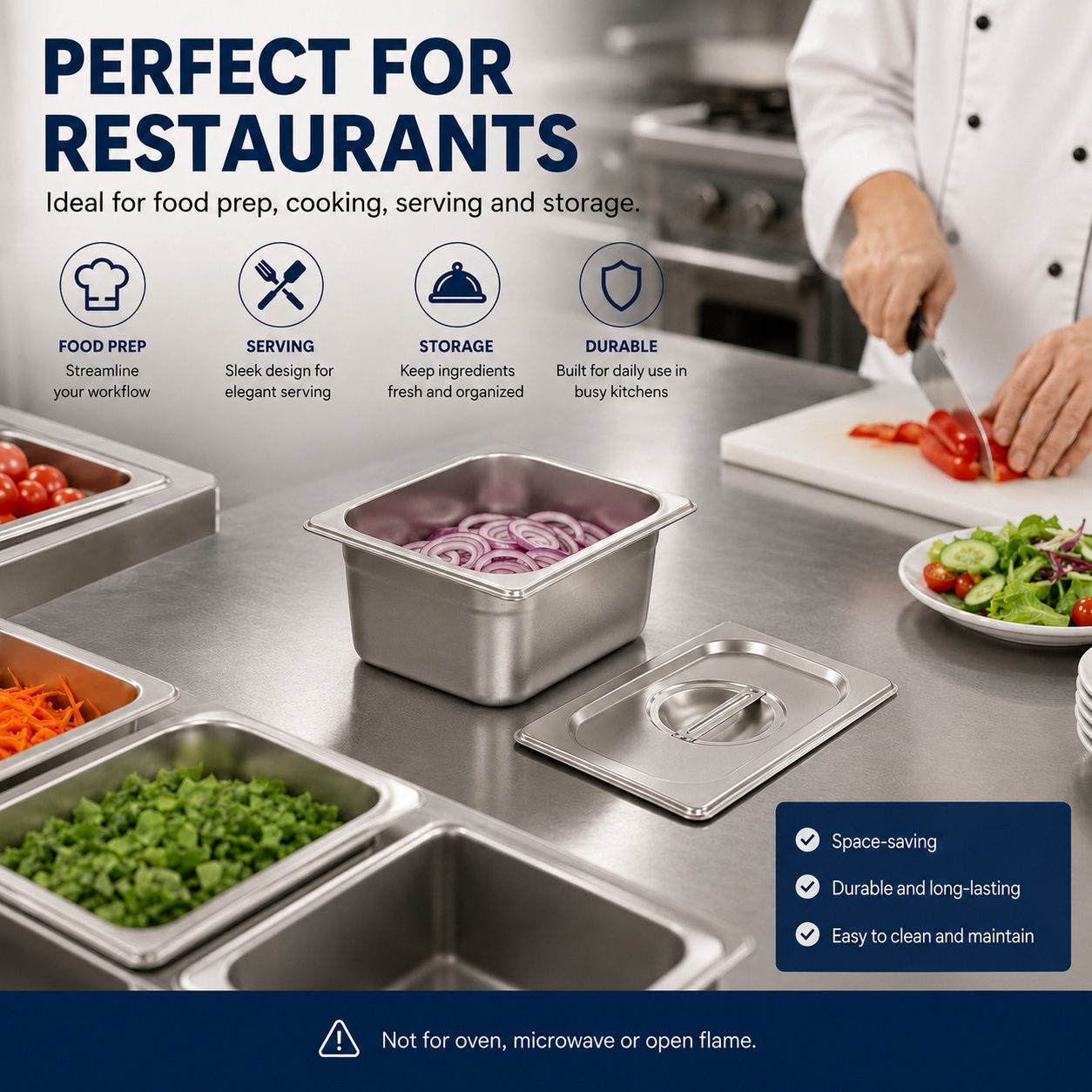 Commercial Stainless Steel GN 1/6 100mm Deep Gastronorm Bain Marie Buffet Steam Table Food Pan
