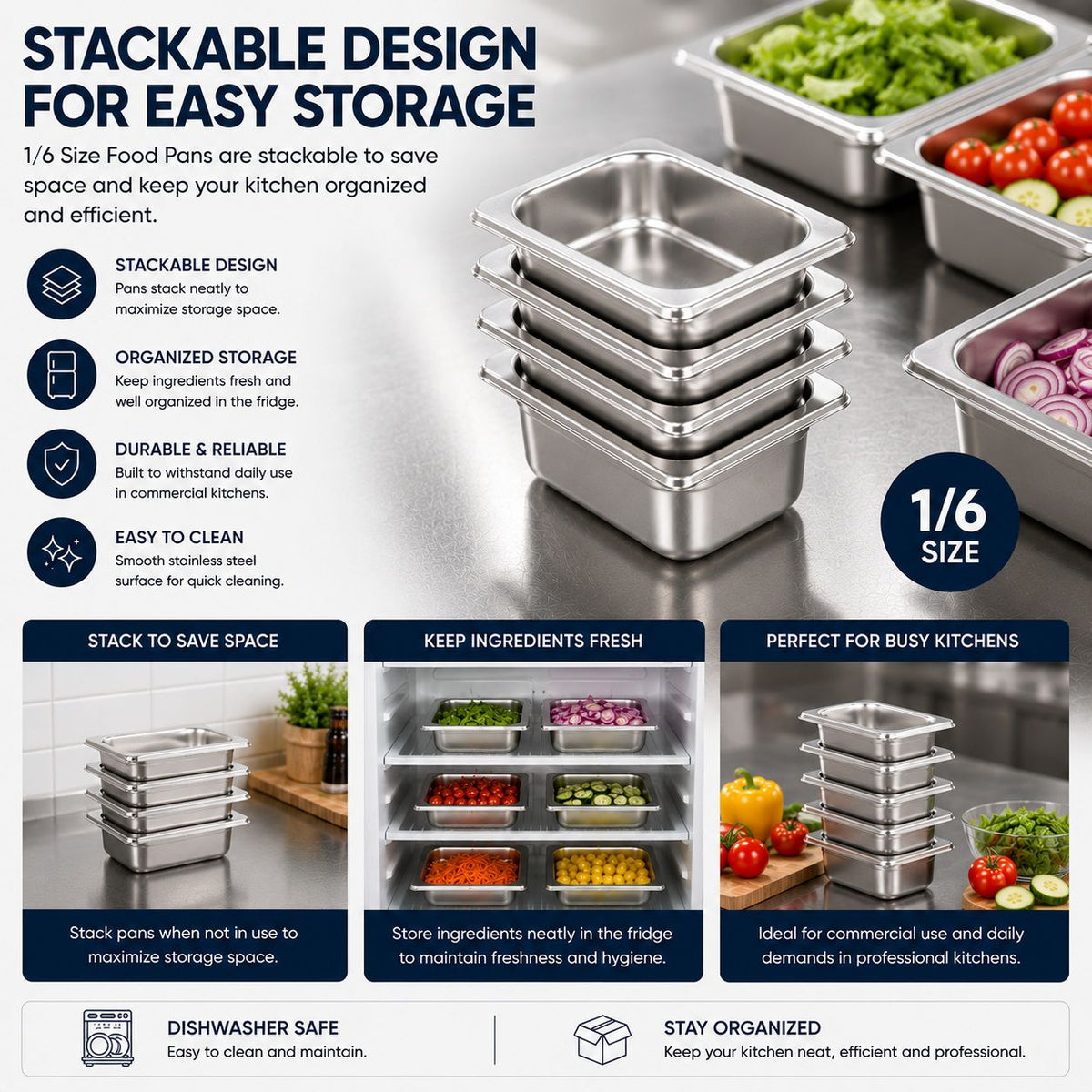 Commercial Stainless Steel GN 1/6 150mm Deep Gastronorm Bain Marie Buffet Steam Table Food Pan with Lid