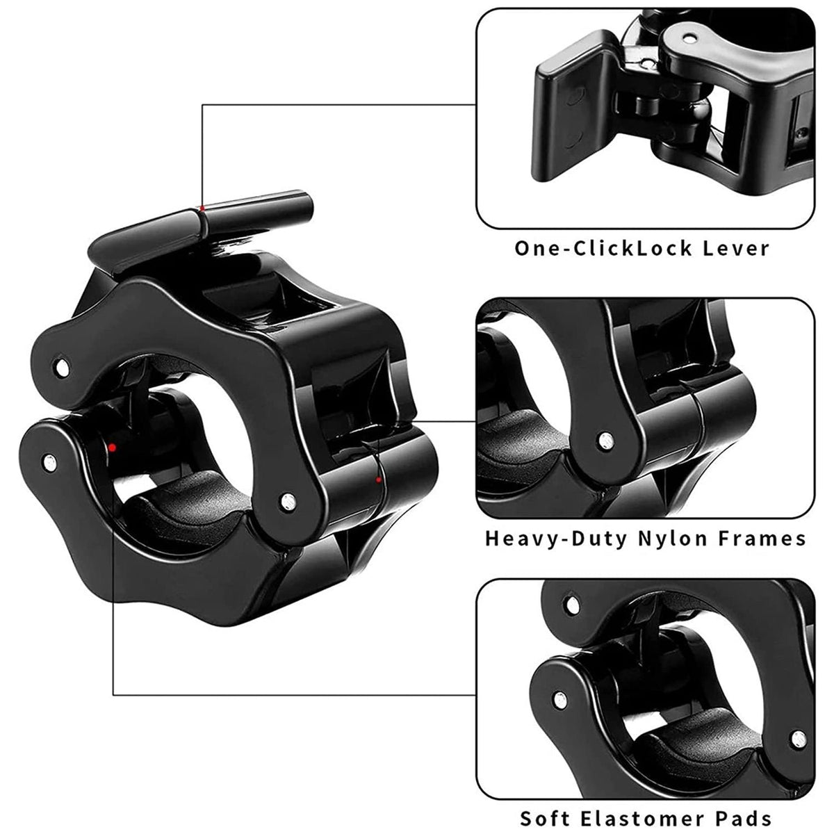 2Pcs 2in / 50mm Olympic Dumbbell Clamps Barbell Clamps Collars Clips Bar Plates Collar Clips Black