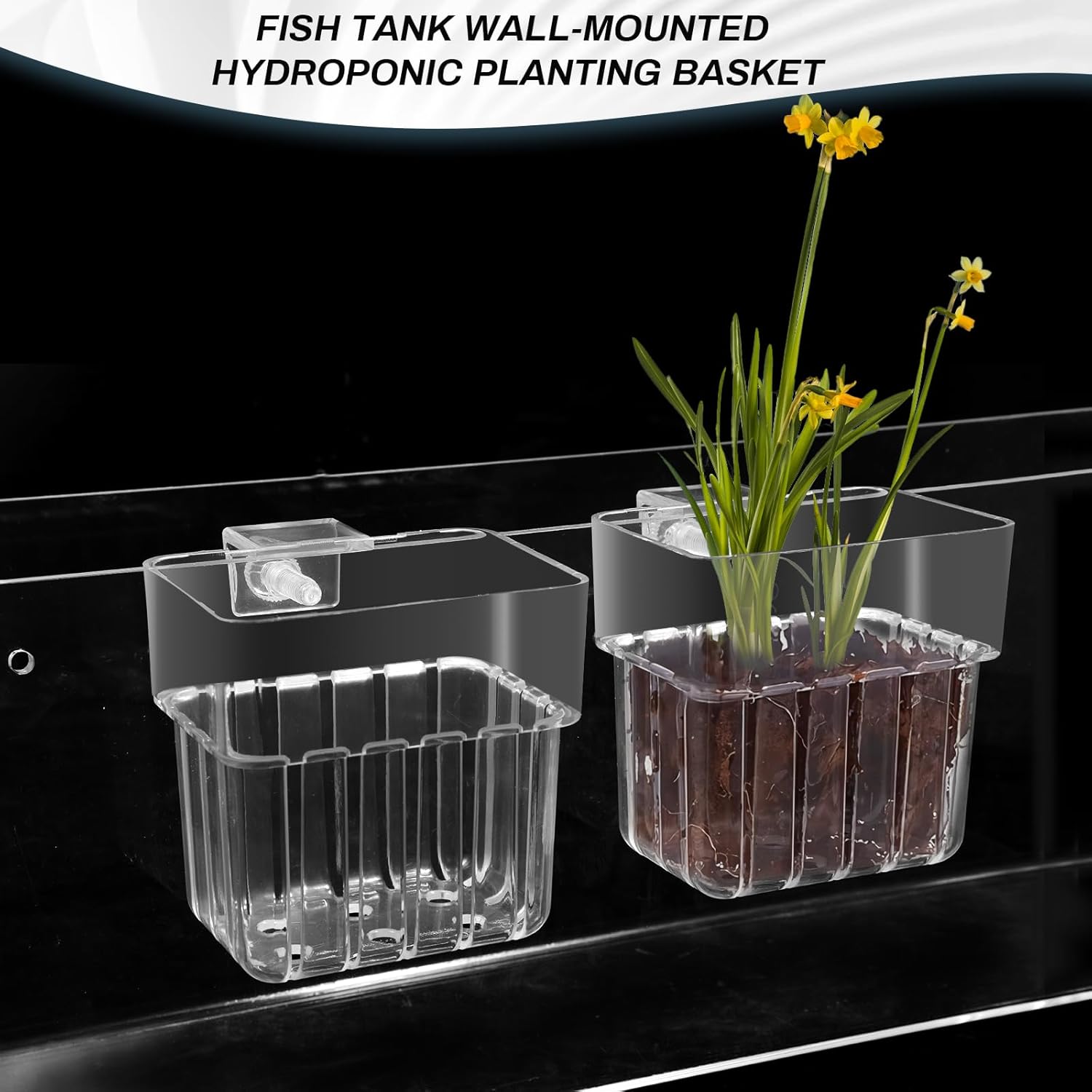 2pc Aquarium Plant Holder Clear Hanging Aquatic Planters with Hooks for Fish Tank Decor