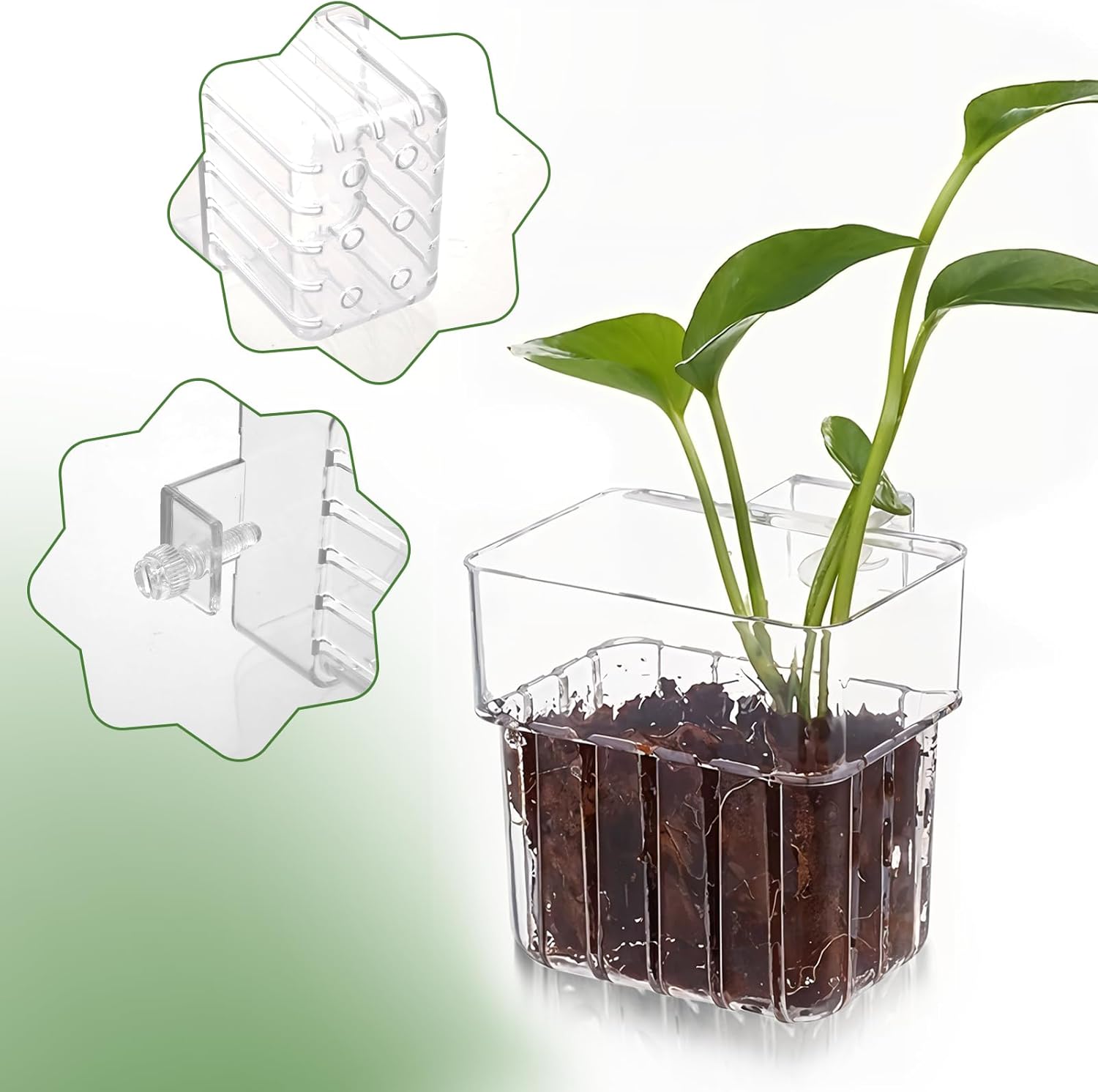 2pc Aquarium Plant Holder Clear Hanging Aquatic Planters with Hooks for Fish Tank Decor