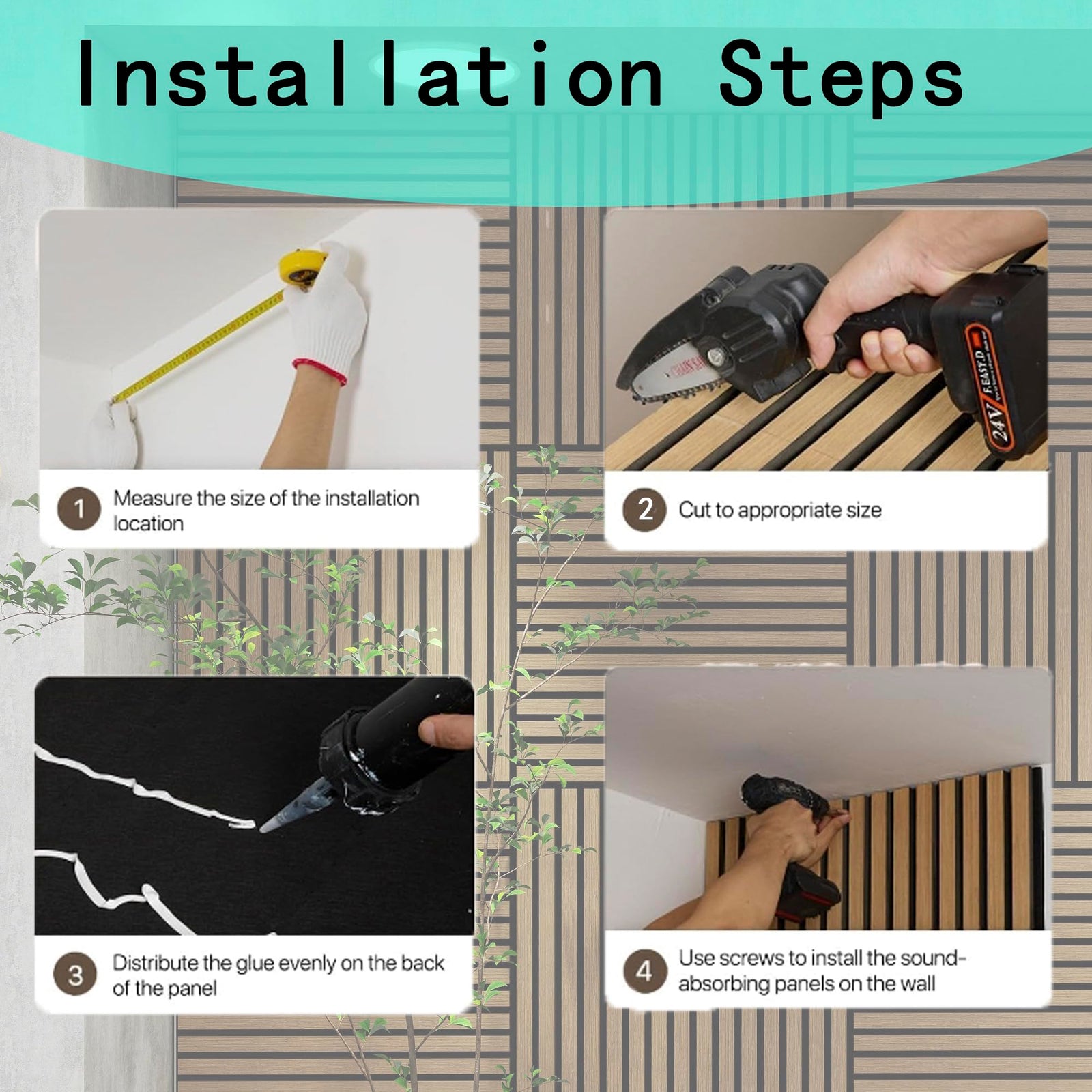 4 Pcs 60cm x 60cm Wall Panel Wood Slat Acoustic Panels Sound Absorbing Proof Panel for Wall Ceiling Decorative Walnut