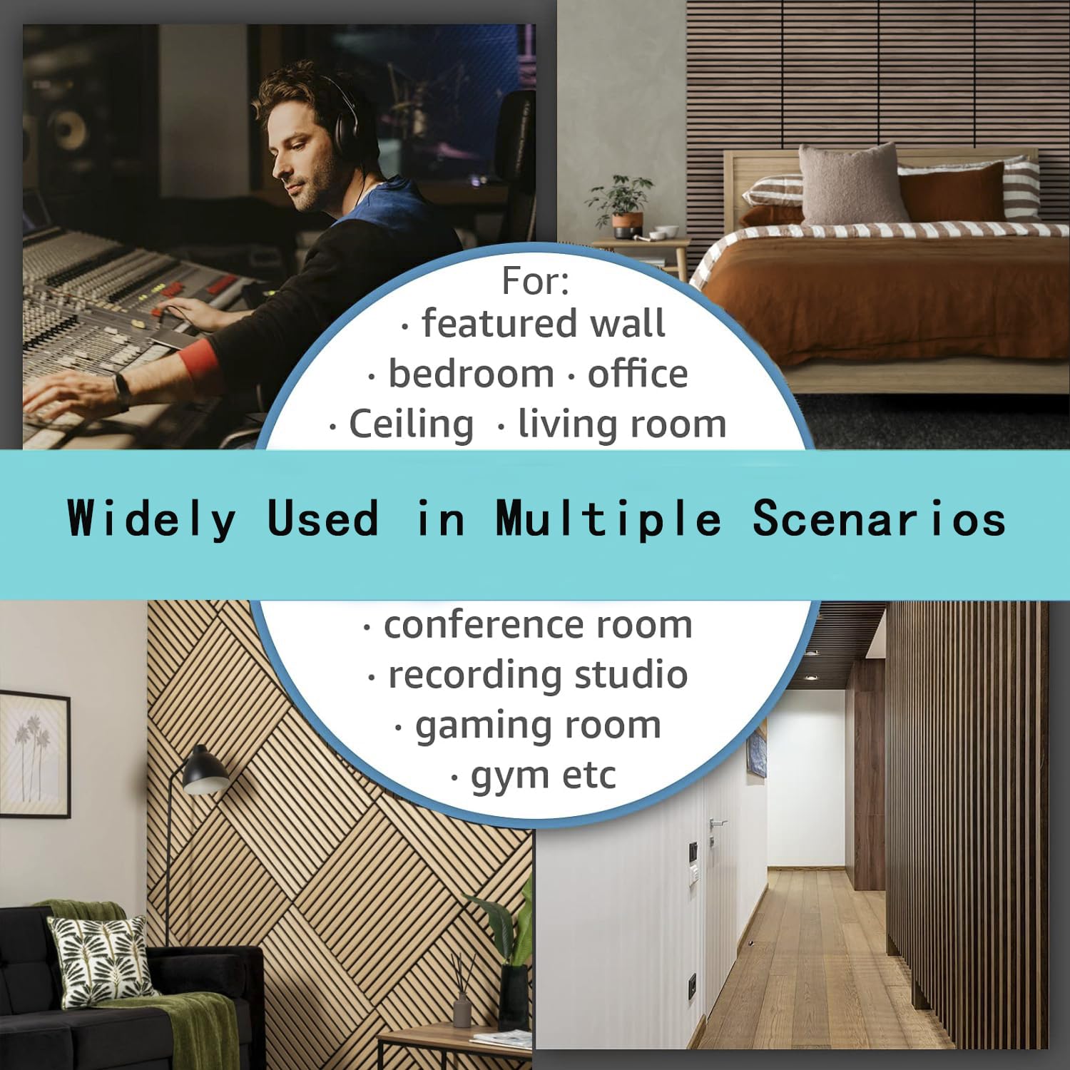 4 Pcs 60cm x 60cm Wall Panel Wood Slat Acoustic Panels Sound Absorbing Proof Panel for Wall Ceiling Decorative Walnut