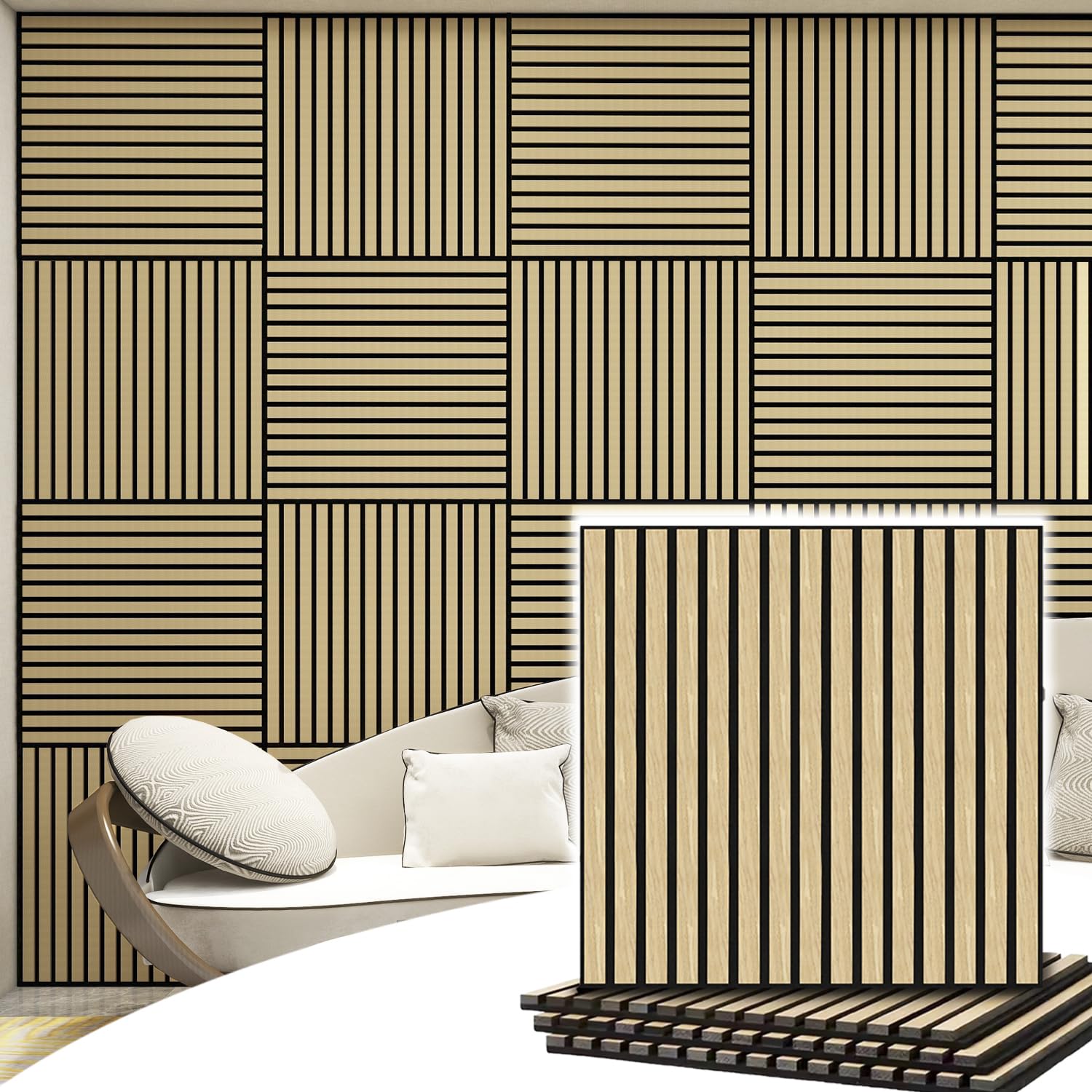 4 Pcs 60cm x 60cm Wall Panel Wood Slat Acoustic Panels Sound Absorbing Proof Panel for Wall Ceiling Decorative Oak