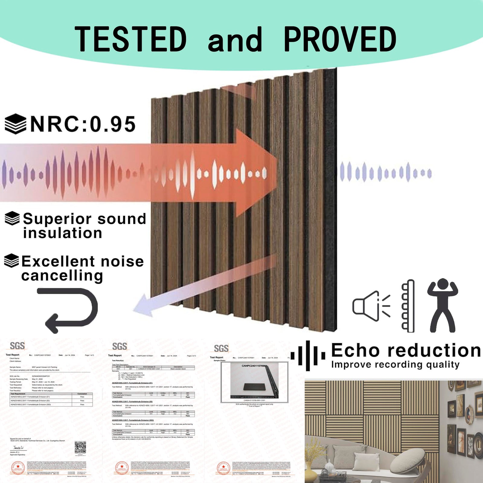 4 Pcs 60cm x 60cm Wall Panel Wood Slat Acoustic Panels Sound Absorbing Proof Panel for Wall Ceiling Decorative Oak