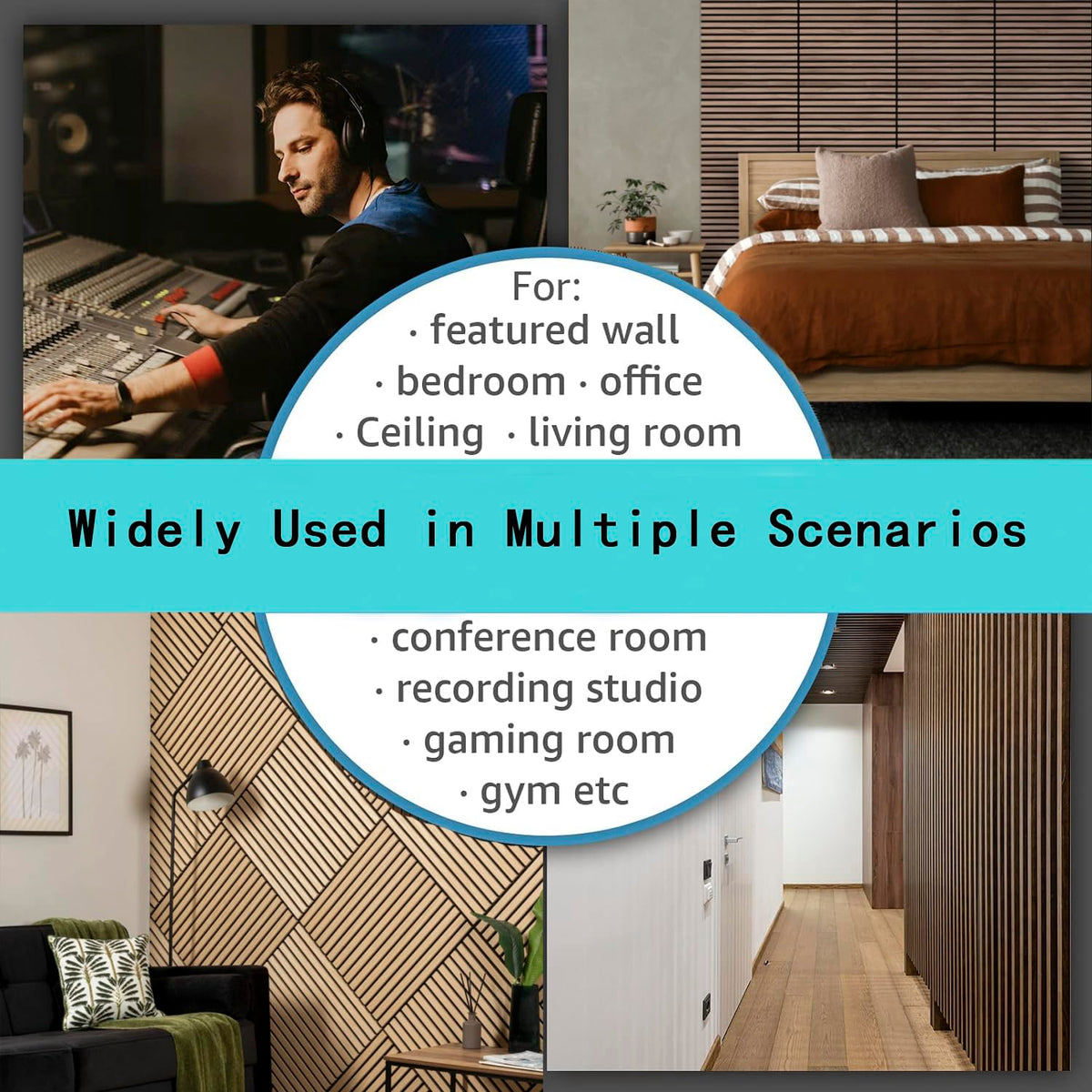 4 Pcs 60cm x 60cm Wall Panel Wood Slat Acoustic Panels Sound Absorbing Proof Panel for Wall Ceiling Decorative Oak