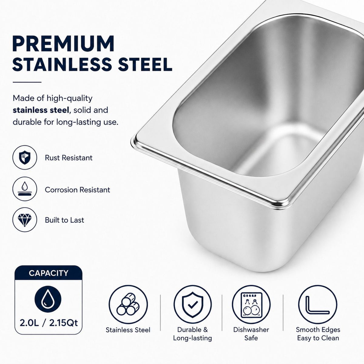 Commercial Stainless Steel GN 1/9 100mm Deep Gastronorm Bain Marie Buffet Steam Table Food Pan